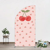 Aperturee - Aperturee Sweet Pink Red Cherry Happy Birthday Half Moon Arch Backdrop